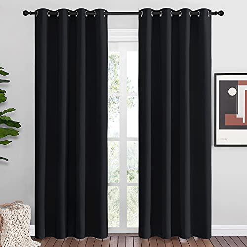 Black Out Curtains for Bedroom Living Room 80 Inches Long (Black / 52"W x 80"L (Pack of 2))