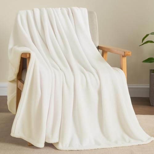 Fleece Blanket Soft Plush Throw for Couch Cream 50"x70" (Cream / Throw XL(50"x70"))
