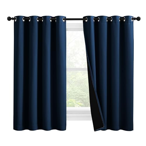 100% Blackout Curtains with Black Liners (Moroccan Blue / 55"W x 57"L (Pack of 2))