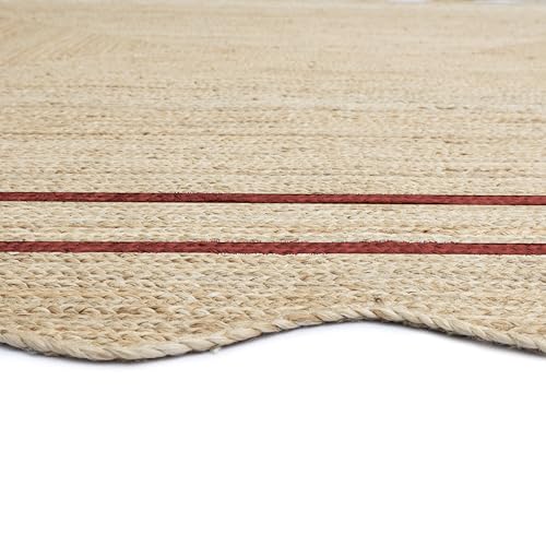Wave Scalloped Jute Runner Handwoven Hallway Runner 2'6"x6' Rustic Red (2'6"x6' / Rustic Red)
