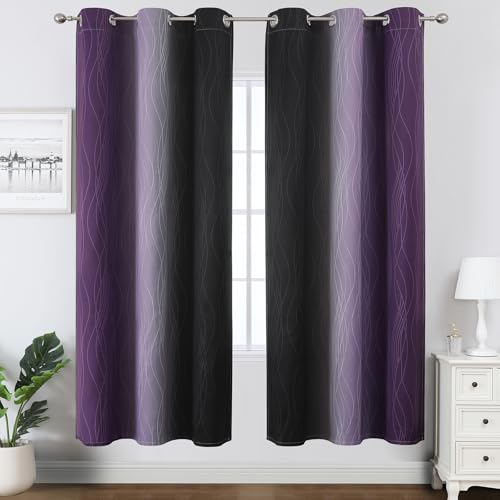 Black and Purple Ombre Blackout Curtains 72 Inch Length (Black and Purple / 42"W x 72"L (Pack of 2))