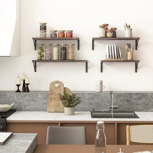 4 Different Sizes Floating Shelves for Wall Decor (Brown / 16 inches)