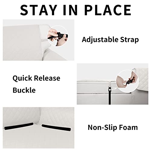 Reversible Chaise Lounge Couch Cover Water Resistant Sofa Cover Sectional L Shaped Sofa Slipcover with Adjustable Straps Furniture Protector for Dogs (Ivory/Ivory / Medium Lounge Chaise)