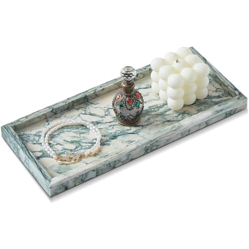 Natural Marble Vanity Tray (Cyan-green / 11.8" x 5.1" x 0.8")