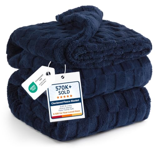 Checkered Soft Cozy Queen Blanket for Bed (06 Navy / Queen (90" X 90"))