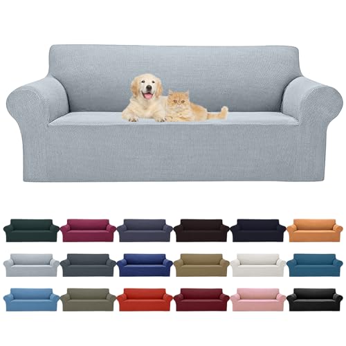 2026 New Stretch Oversized Sofa Slipcovers Couch Sofa Cover for 4 Seater Furniture Protector Covers with Elastic Bottom Jacquard Fabric Small Checks for Pets (Silver / Oversized Sofa)