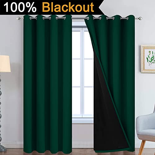 Dark Green 100% Blackout Curtains 96 Inches Long 52" Wide 2 Panels (52"W x 96"L (Pack of 2) / Dark Green)