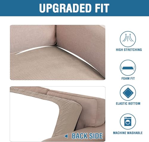 Super Stretch Individual Seat Cushion Covers Sofa Covers Couch Cushion Cover Slipcover Sets Thick Jacquard Textured Twill Fabric (Sand / 3 Cushion XL Sofa)