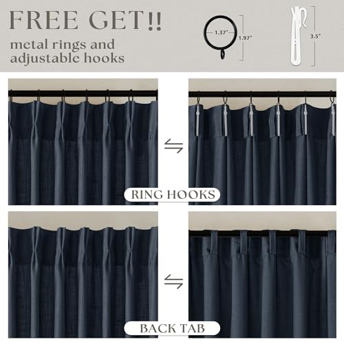 Navy Blue 80 Inch Pinch Pleated Linen Curtains 2 Panels Set (Navy / 40"W x 80"L (Pack of 2))