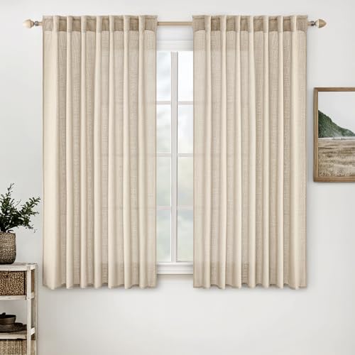 Light Taupe Linen Curtains 52x63 Inch Length for Bedroom Living Room (52"W x 63"L (Pack of 2) / Light Taupe)