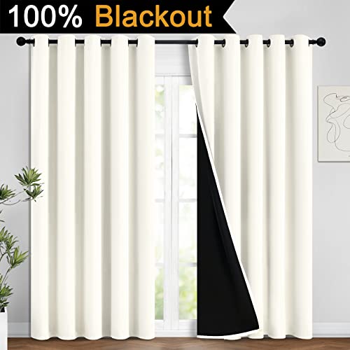 Cream 100% Blackout Curtains 96 Inches Long for Bedroom 62" Wide (62"W x 96"L (Pack of 2) / Cream)