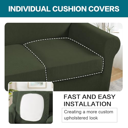 4 Piece Sofa Covers for 3 Cushion Couch Sofa Slipcover Soft Couch Cover for Dogs (XL Sofa (3 Cushion) / Olive)