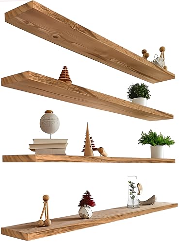 48 Inch Floating Shelves for Wall Rustic Light Wood Wall Shelves for Bedroom Set of 4 (48 inch / Rustic Light)