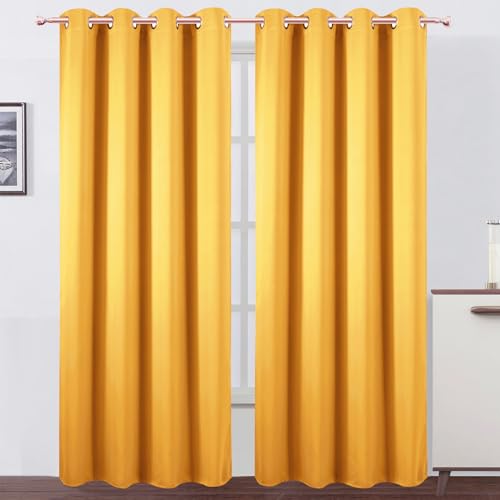 Blackout Curtains 52 x 120 Inch Long Yellow Curtains Set of 2 Panels Room Darkening Curtains for Bedroom and Living Room (Yellow / 52"W x 120"L (Pack of 2))