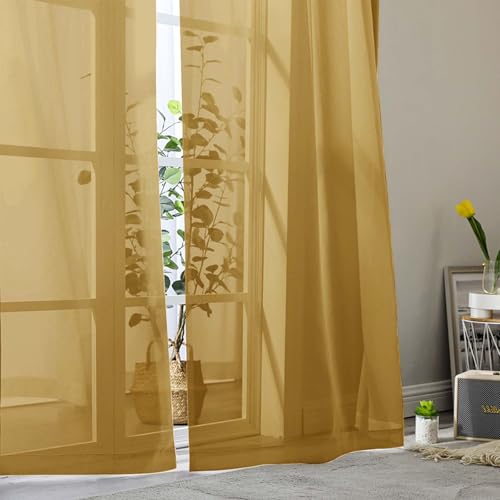 Sheer Gold Curtains for Bedroom Living Room 54 Inch Length 2 Panels Set (Gold / 42"W x 54"L (Pack of 2))
