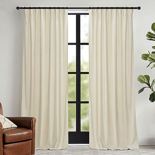 Velvet Curtains 102 inches Long (Beige / 52"W x 102"L (Pack of 2))