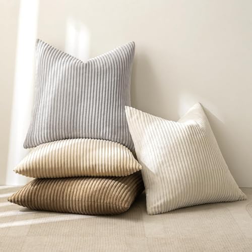 Soft Corduroy Decorative Throw Pillow Covers Neutral 18x18 (18" x 18" (Pack of 4) / Neutral)