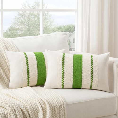 Set of 1 Boho Lime Green Lumbar Decorative Throw Pillow Cover 12x20 Inch for Couch Bed Sofa Chair (20" x 12" (Pack of 1) / Lime Green)