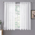 Short Sheer Curtain Linen Textured Bedroom Curtains Sheer Light Filtering Rod Pocket Voile Curtain for Living Room (54"W x 54"L (Pack of 2) / White)