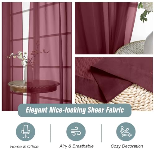 Extra Wide Sheer Curtains for Windows 108 inches Long (59"W x 108"L (Pack of 2) / Burgundy)