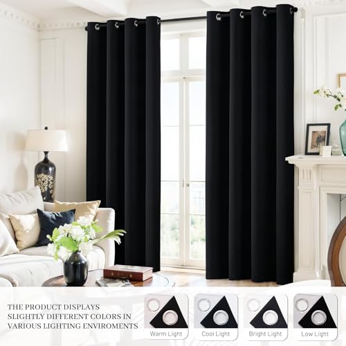 100% Blackout Curtains 52x72 inch Long Black Window Drapes (Black / 52"W x 72"L (Pack of 2))