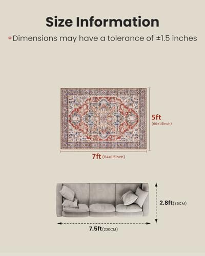 Amada 5x7 Washable Area Rug for Living Room (5' x 7' (Rectangular) / Red)