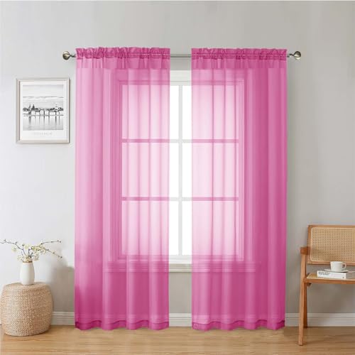 Hot Pink Sheer Curtains 72 Inches Long 2 Panels (Hot Pink / 42"W x 72"L (Pack of 2))