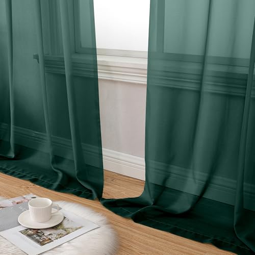 Hunter Green Sheer Curtain Drapes 45 Inch Length 2 Panels for Living Room (42"W x 45"L (Pack of 2) / Hunter Green)