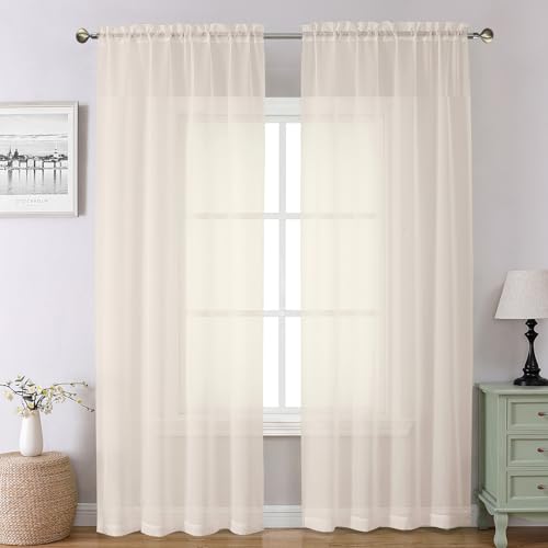 Cream Extra Long Sheer Curtains 108 Inches Long 2 Panels (Cream / 42"W x 108"L (Pack of 2))