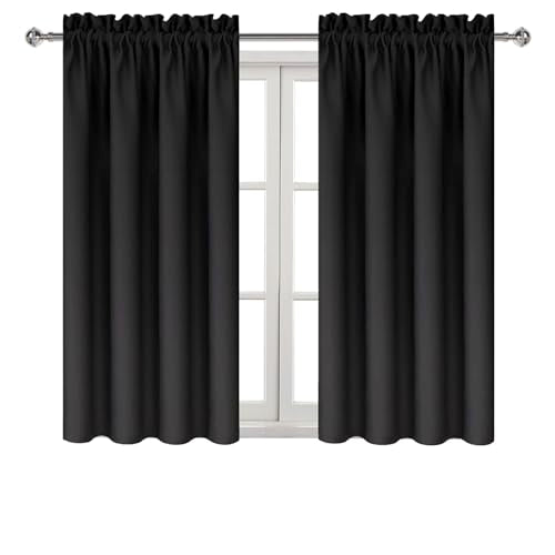 Blackout Curtains for Bedroom Living Room 38 x 45 Inch Long Black (Black / 38"W x 45"L (Pack of 2))