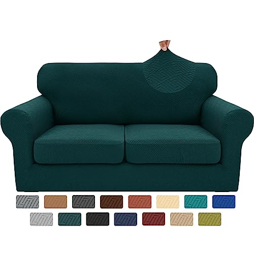 3 Piece Stretch Loveseat Sofa Cover (55"-69"(2 Cushions) / Blackish Green)