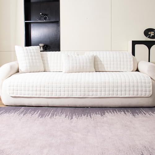 Sectional Velvet Couch Covers for 1 Seat (Beige White / 1PC/35.4"x35.4"/Backrest & Single)