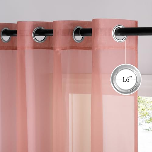 Living Room Coral Pink Sheer Curtains 96 inch Length (Coral Pink / 54"W x 96"L (Pack of 2))