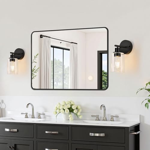 Set of 2 Wall Sconces for Bathroom (Matte Black / 1-light)