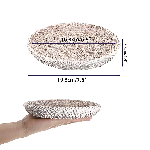Small Key Basket Bowl for Entryway 7.6" Round Woven Wicker Basket (X-Small, 7.6" / Whitewash)