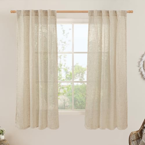 60 Inch Length Window Linen Curtains (Linen / 34"W x 60"L (Pack of 2))