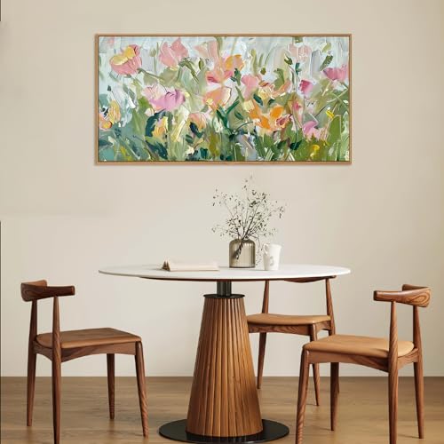 Floral Framed Canvas Wall Art (Green and Pink Floral / 40"L x 20"W)