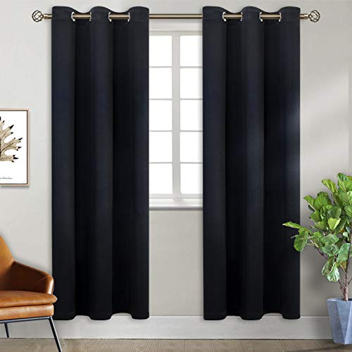 Black Blackout Curtains for Living Room 84 Inch Long (Black / 38"W x 84"L (Pack of 2))