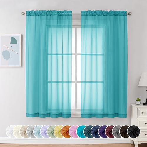 Turquoise Sheer Curtains 54 Inch Long 2 Panels (Turquoise / 42"W x 54"L (Pack of 2))