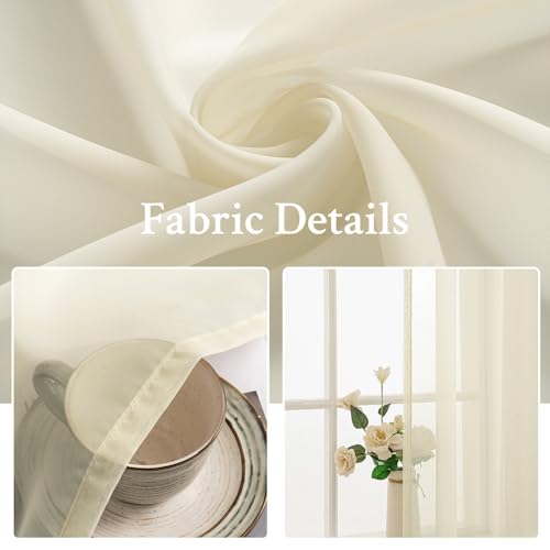 Light Cream Sheer Curtains 96 inches Long 54 X 96 Inches (Light Cream / 54"W x 96"L (Pack of 2))