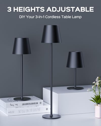 Cordless Table Lamps Rechargeable (1 Pack-Round Base / Black)