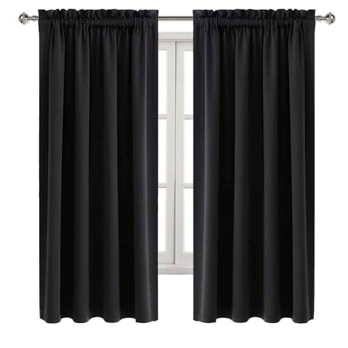 Blackout Curtains for Bedroom Living Room 52 x 63 Inch Long Black (Black / 52"W x 63"L (Pack of 2))