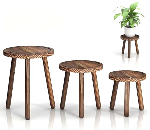 3 Pack Wood Plant Stands Indoor (heavy burnt color / 3 Pack)