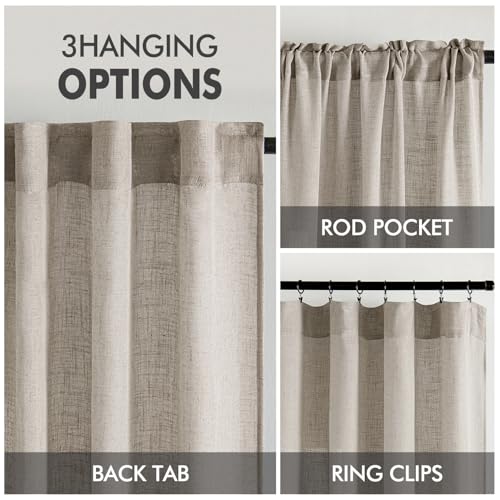 Burlywood Birch Linen Curtains 52x90 Inch Long 2 Panels for Bedroom (52"W x 90"L (Pack of 2) / Burlywood Birch)