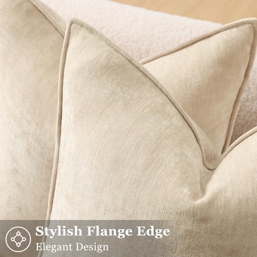 Chenille Beige Velvet Throw Pillow Covers 12x20 Set of 2 (Natural Beige / 20" x 12" (Pack of 2))