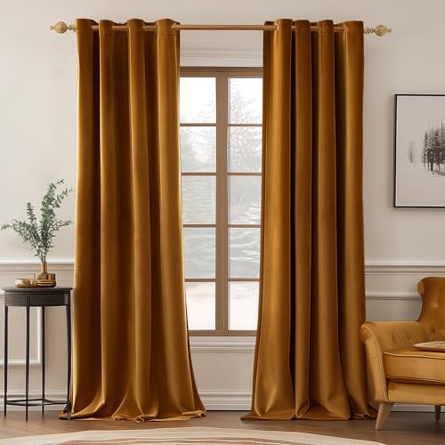 Velvet Curtains Golden Brown 52 x 108 Inch Length Set of 2 (Golden Brown / 52"W x 108"L (Pack of 2))