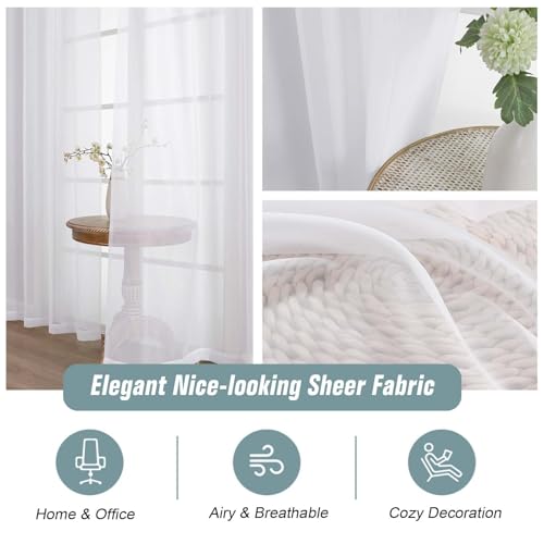 Extra Wide White Sheer Curtains for Windows 108 inches Long (59"W x 108"L (Pack of 2) / White)