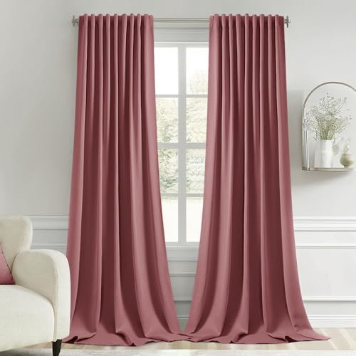 Dusty Rose Back Tab Blackout Curtains 52x96 Inch Long 2 Panels Set (Dusty Rose / 52"W x 96"L (Pack of 2))
