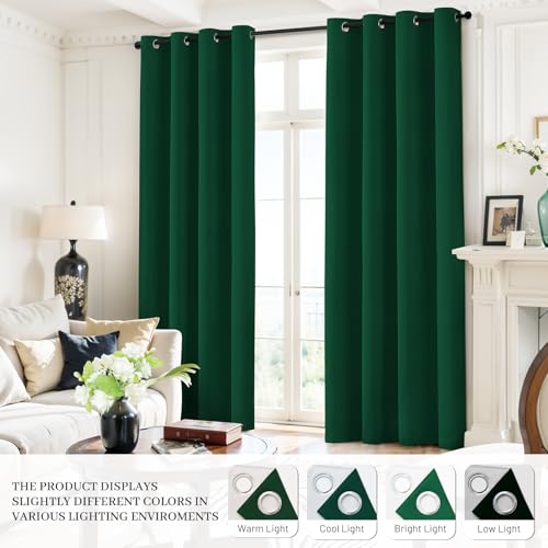 100% Blackout Curtains 52x84 inch Dark Green Window Drapes (Dark Green / 52"W x 84"L (Pack of 2))