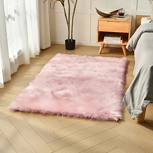 Pink Faux Sheepskin Fur Rug 3x5 ft (Pink / 3' x 5' (Rectangular))